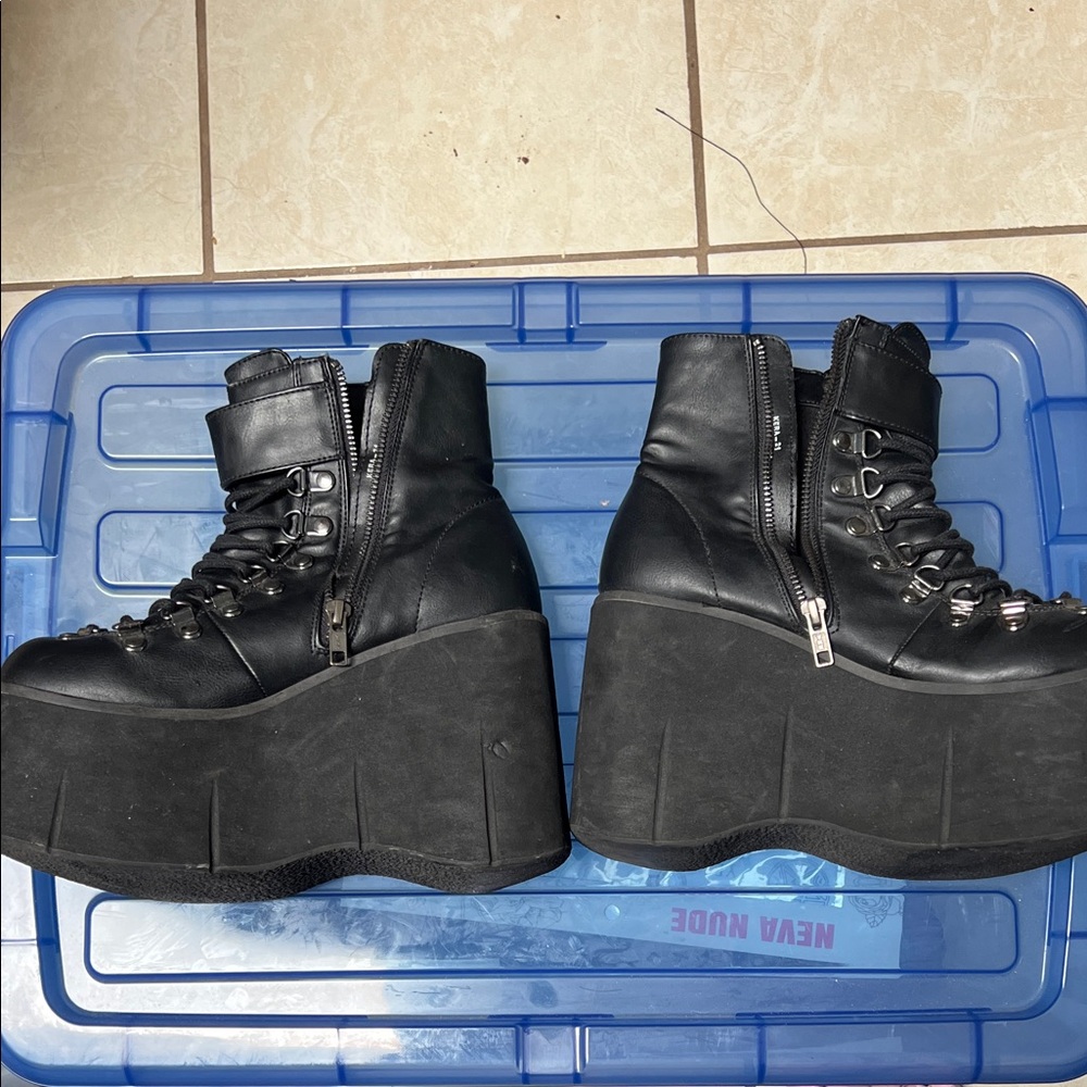 Demonia Black Lace-Up Platform Boots - Picture 2 of 8